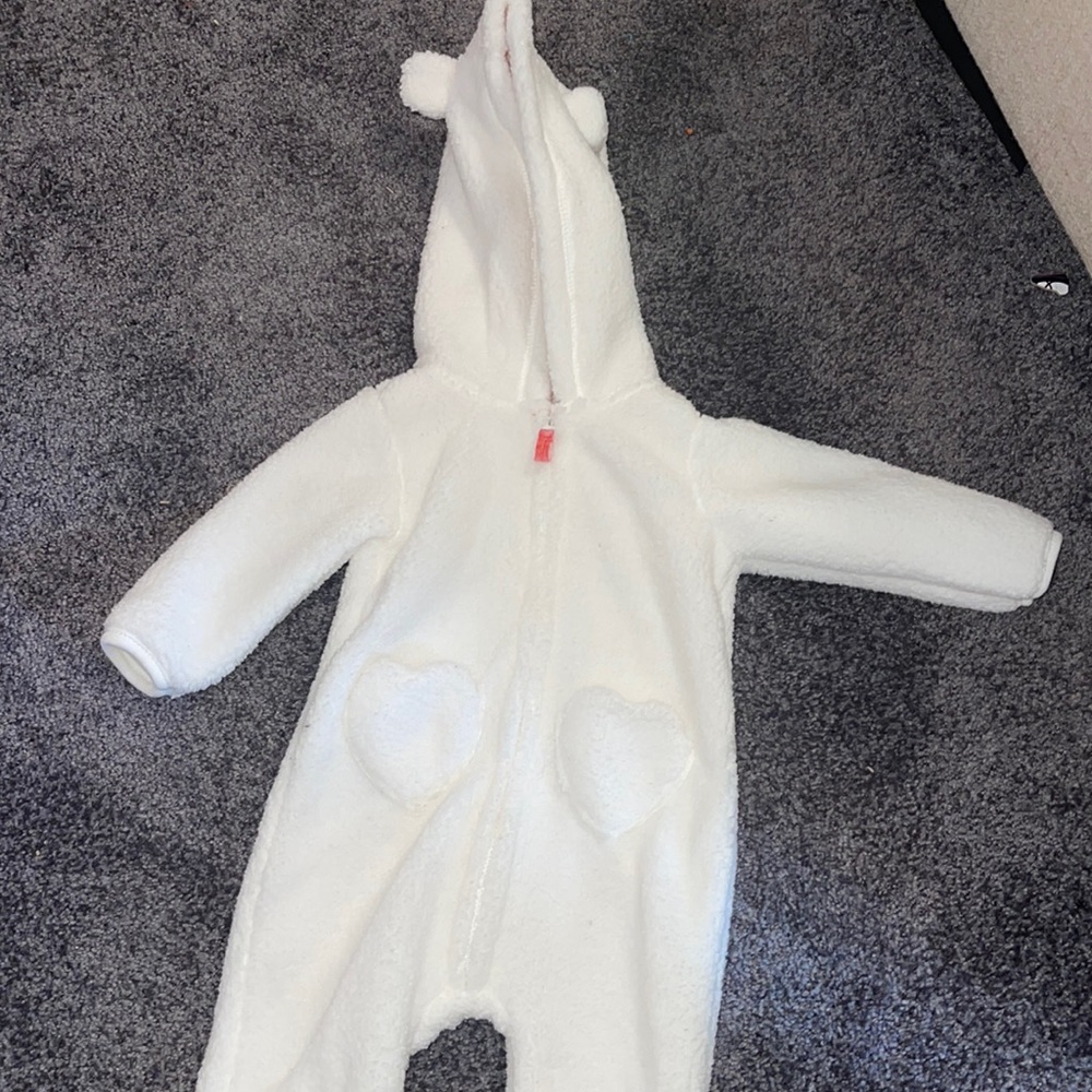 Baby white Sherpa zip up snow suit